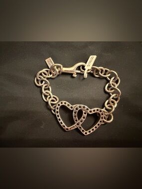 New Coach Double Heart Link Charm Bracelet - 925 sterling silver